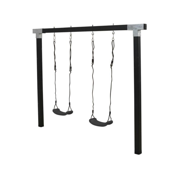 PLUS Cubic Schaukelgestell inkl. Kabinerhaken 268x9x209 cm - mit 2 Grauschwarz Schaukelsitzen Druckimprägniert farbgrundiert RAL 9005 Schwarz