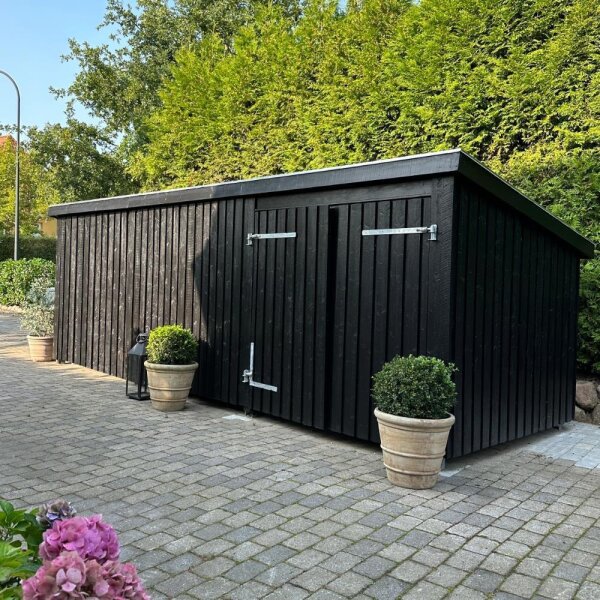 PLUS Nordic Multi Gartenhaus 14 m2 - 3 Modulen - geschlossener Fassade Inkl. Dachpappe, Aluleisten u. Pfostenfüße