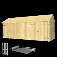 PLUS Classic Geräteraum 3 Modulen m/2 Räumen/Einzeltür u. Doppeltür u. Fassade Inkl. Dachpappe, Aluleisten u. Pfostenfüße