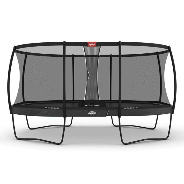BERG Trampolin Oval Grand Champion Regular 520 grau + Safety Net Deluxe Airflow pro