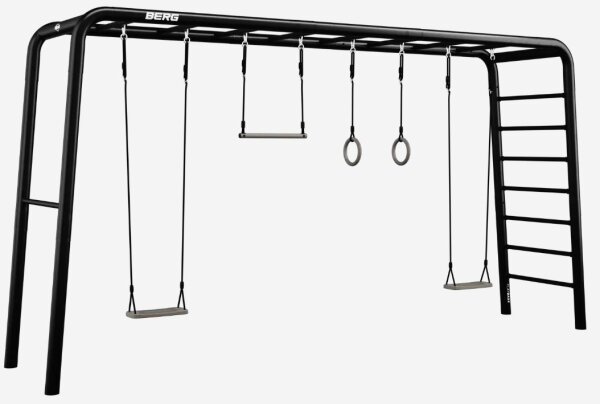 BERG PlayBase XL Black Klettergerüst mit Reckstange, Leiter & Monkey Bar Active Set